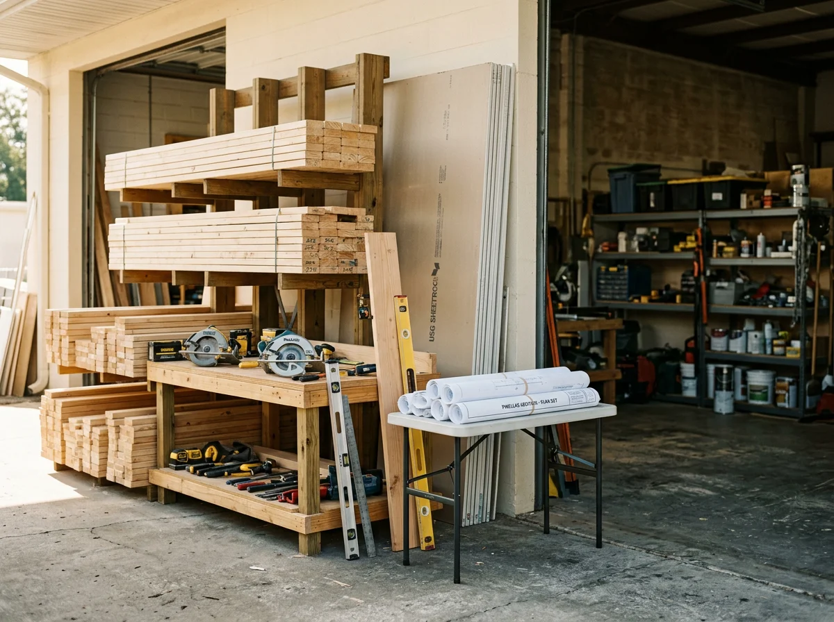 Professional remodeling crew and tools ready for a home renovation project.