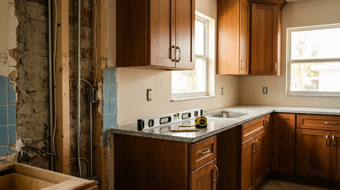 A fully renovated interior of a Pinellas County home showing updated flooring, fresh wall finishes, and an open layout after a custom whole-home renovation. The space reflects a complete interior transformation handled by a local general contractor.